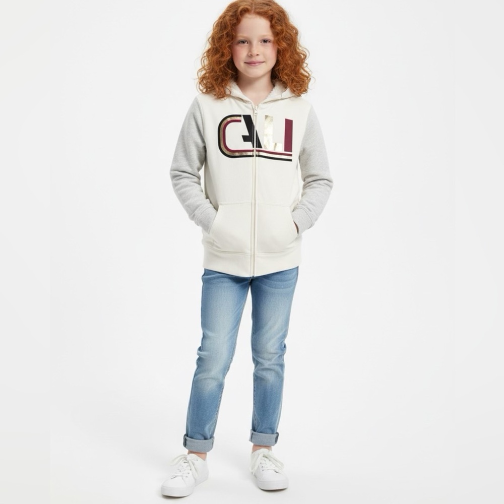 Old Navy Cream and Gray Sherpa Lined Kids Hoodie